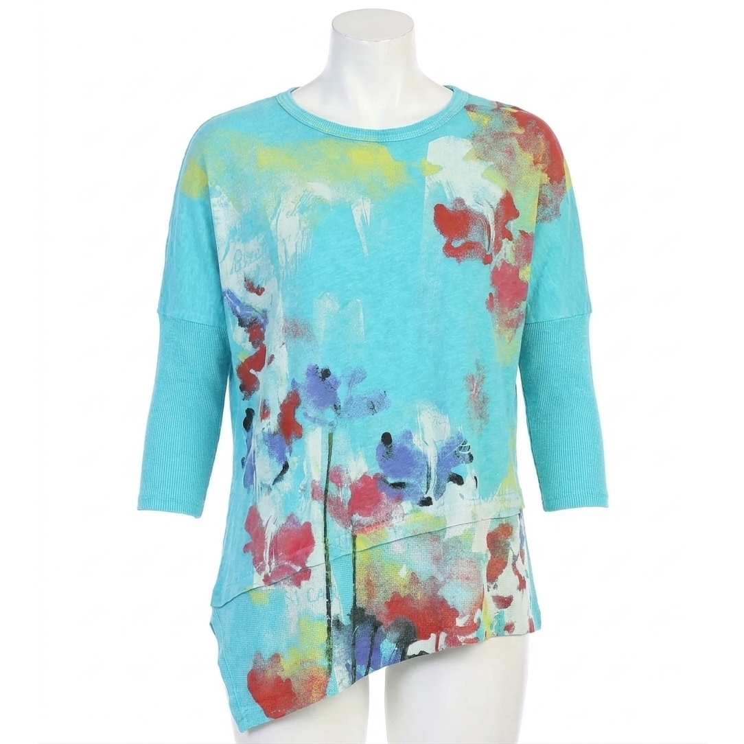 New Jess & Jane Water Color Mineral Washed Dolman Sleeve Cotton Top In Aqua